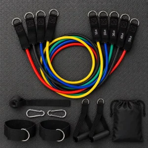 TPE Resistance Band with Handles 5-Level Stackable Tube Resistance Band Set 150 lb for Home Gym Workout