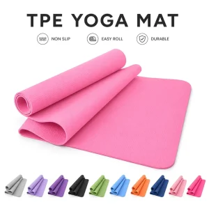 TPE Yoga Mat 183x61cm Non Slip Leaf Texture for Outdoor Stretching Travel and Home Fitness
