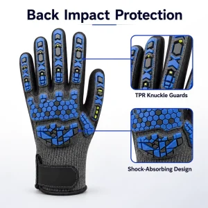 TPR Impact Safety Gloves with Adjustable Wrist Strap Textured Palm Anti-Cut Breathable ANSI A3 Protection