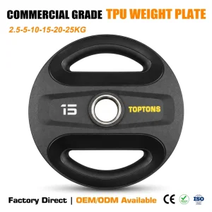 TPU 2-Hole Barbell Weight Plate with Cast Iron Core and TPU Coating for Weightlifting