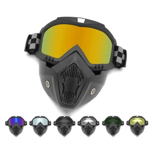 TPU Frame PC Lens Protection Eyewear UV400 Windproof Motorcycle Goggles Removable Mask Black Frames