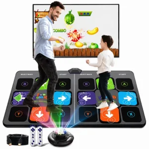 TV/PC Dance Mat with Wireless Double Controllers, Folding Anti-Slip Fitness Pad