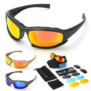 Tactical Sunglasses 6-Piece Set Men Lightweight Polarized Windproof Anti-UV400 Impact Outdoor Sports Ski Travel Cycling