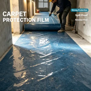 Temporary Protective Film Carpet Cover Roll Soft & Glossy PE Material for Flooring Installation Professionals