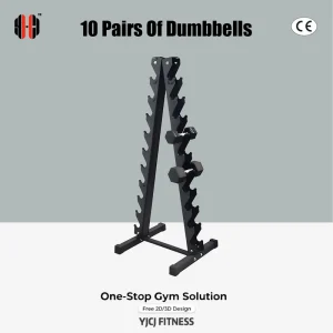 Ten Pair Dumbbell Rack Equipment A Frame Multi Level Cradles Dual Side Storage Reinforced Base for Commercial Gym