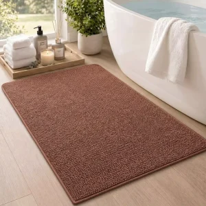 Thin Machine-Made Modern Indoor Door Mat 2′ x 6′ Brown Waterproof Non-Slip Rubber Backing