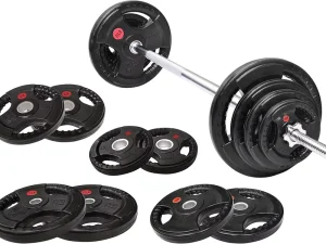 Three-Hole Rubber-Coated Cast-Iron Barbell Weight Plates with Easy-Grip Handles
