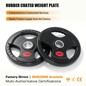 Three Hole Rubber Coated Weight Plates Barbell Bumper Plates for Home Gym Strength Training Fitness Equipment