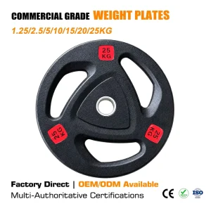 Three-Hole Weight Lifting Bumper Plates with Hand Grips
