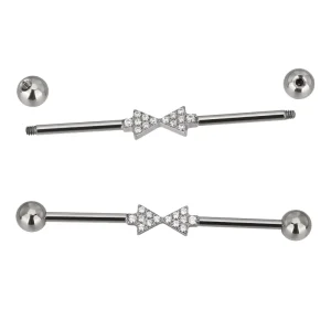 Titanium Industrial Barbell Piercing Jewelry with CNC Set CZ Paved Tie