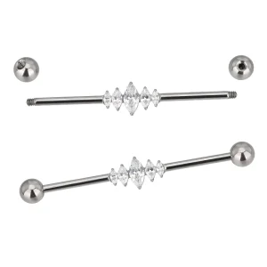 Titanium Industrial Barbell With 5 Marquise CZ Helix Earring Straight Barbell