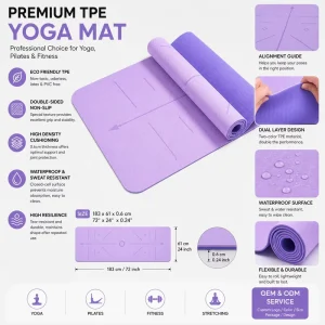 Two-Tone TPE Yoga Mat for Hot Yoga and Pilates Waterproof 6mm/8mm Thickness with Carrying Strap