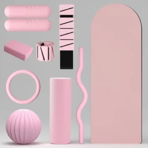Unisex Silicone Dumbbell and Yoga Mat Fitness Set, Pink/Milk Tea/Black