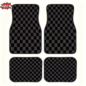 Universal 4-Piece Checkered Car Floor Mats Front and Rear Anti-Slip Carpet Set