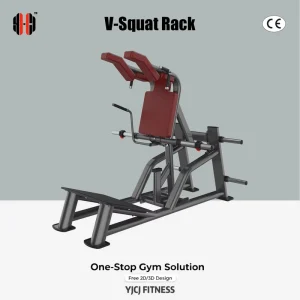 V Squat Rack with Padded Shoulder Supports, Backrest, Foot Platform, and Plate-Loaded Lever System