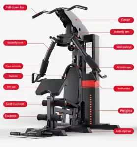 Vertical Multi Function Home Gym Machine Single Station Chest Back Leg Strength Training Equipment with Weight Stack