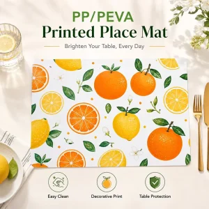 Vibrant Orange Lemon Fruit Print PP PEVA Placemat Waterproof Easy Clean Summer Fresh Citrus Dining Table Protector Decor Mat