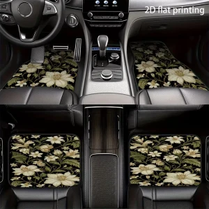 Vintage Floral Design 4PCS Universal Car Floor Mats Non-Slip Anti-Dirt Automotive Carpet Easy Clean