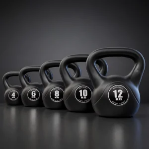 Vinyl Coated Kettlebell Weight Set with Tray for Cross Training, MMA, and Home Exercise