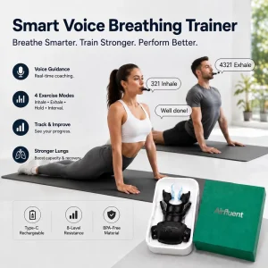 Voice-Guided Respiratory Muscle Trainer, 8-Level Adjustable Resistance