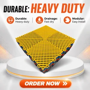 WPC Grid Flooring Interlocking Floor Tiles for Car Wash, Garage, Workshop, and Gym With Outdoor Drainage