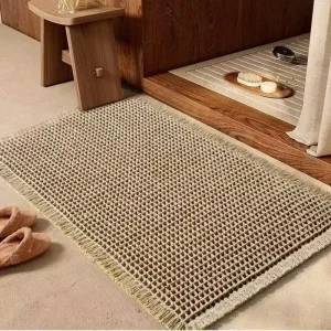 Waffle Bath Mat Super Absorbent Non-Slip Machine Washable with Tassels