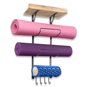 Wall Mount Yoga Mat Holder and Organizer for Home, Gym, and Studio