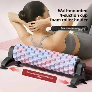 Wall Mounted Foam Roller with Suction Cup Holder Wolf Tooth Muscle Roller for Deep Tissue Massage Yoga Roller