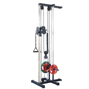 Wall-Mounted Home Gym Machine with Single Cable Lat Pulldown and Low Row Pulley System
