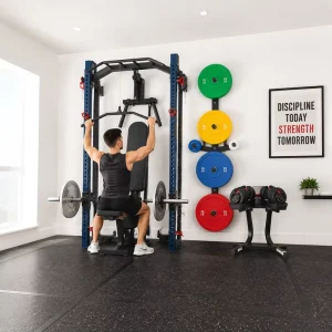 Wall-mounted Foldable Squat Rack with Multi-Grip Bar Compact All-in-one Gym for Home Use
