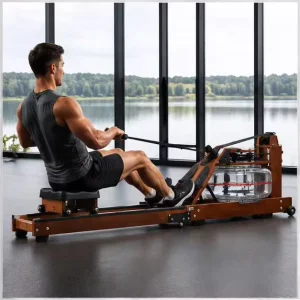 Walnut Solid Wood Water Rowing Machine ZB-RM-3 Foldable Quiet Water Rower with Transport Wheels for Home and Commercial Use