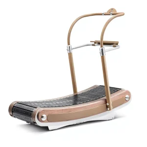 Walnut Wood Curved Manual Treadmill Non Motorized Self Powered Silent Running Machine for Villa Hotel Home