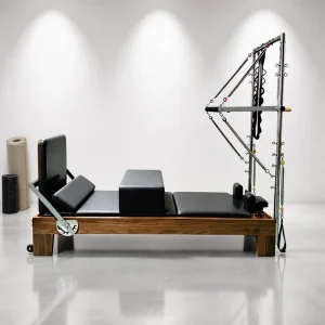 Walnut Wood Pilates Reformer Bed with Half Tower for Pilates Studios