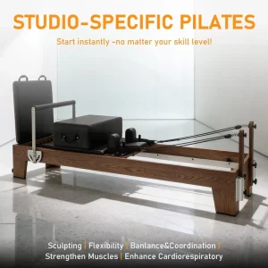 Walnut Wood Pilates Reformer, Durable Adjustable, Space-Saving, 68kg