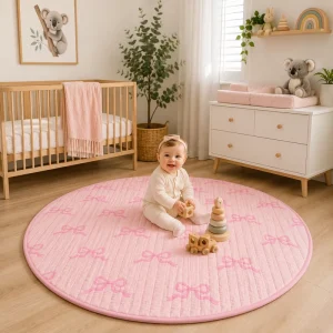 Washed Cotton Quilted Round Kids Play Mat for Tummy Time