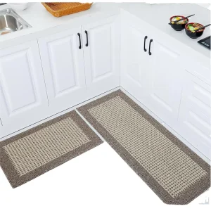 Waterproof Kitchen Floor Mat Runner Stain Resistant Anti-Slip PET-Friendly Washable 2-Piece Set