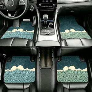 Waterproof Non-Slip Landscape Printed Car Floor Mats, 4-Piece Set, Universal Custom Fit