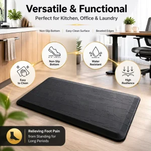 Waterproof PU Leather Anti-Fatigue Cushioned Kitchen Floor Mat Rubber Non-Slip
