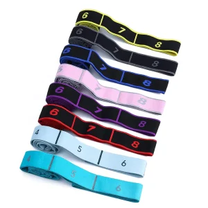Wear Resistant Thick Polyester Fabric Digital Scale Stretch Band 8 Grid Resistance Levels Medium Resistance D Ring for Home