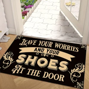 Welcome Door Mat Leave Your Worries Black Gold Non-Slip Entrance Rug Vintage Indoor Outdoor
