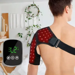 Wireless 660nm 850nm Heat Vibration Shoulder Wrap Brace Pad Red Light Therapy Neck and Shoulder Massager 10W 5000mAh