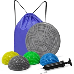 Wobble Cushion Set for Sensory Kids and Adults with Balance Training Disc, 4 Pods Board, Pump, and Inflatable Stepping Pads