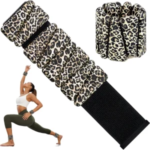 Women’s Adjustable Silicone Wrist and Ankle Weights 2 Lbs Leopard Print for Pilates Yoga Walking Barre and Home Workout