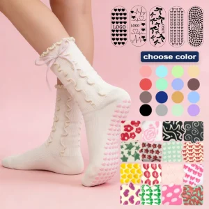 Women’s Bow Ruffle Grip Socks for Yoga, Ballet, and Pilates