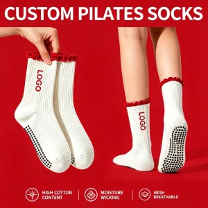 Women’s Cotton Anti-Slip Grip Socks with Ruffle Design for Sports, Ballet, Pilates, and Athletic Use