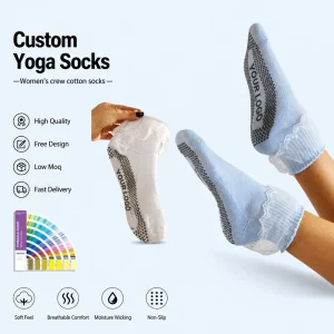 Women’s Crew Pilates Socks, Anti-Slip Breathable Cotton Grip Socks for Fitness