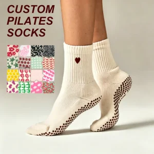 Women’s Grip Socks, Cotton Knitted, for Yoga, Pilates and Barre, Custom Logo