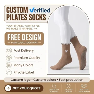 Women’s Knitted Cotton Pilates Socks with Ruffled Cuff and Anti-Slip Grip