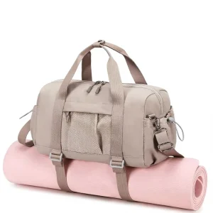 Women’s Lightweight 17L Polyester Gym Duffle Bag with Yoga Mat Holder Separate Shoe and Wet Pockets for Gym and Travel