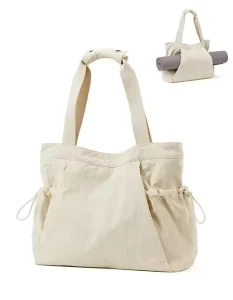 Women’s Lightweight Polyester Canvas Zipper Closure Gym Tote Bag with Wet-Dry Storage and Multi-Pockets for Yoga Mat